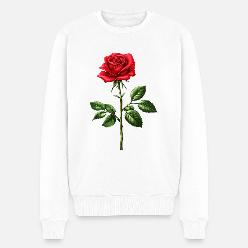 Rose Blume Design - Männer Premium Bio Pullover - Weiß