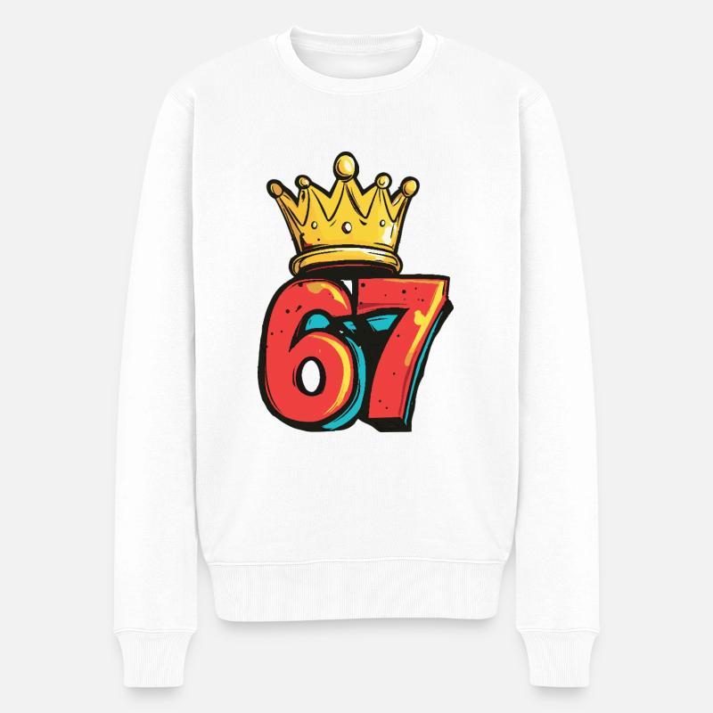 67 Zahl Krone - Männer Premium Bio Pullover - Weiß