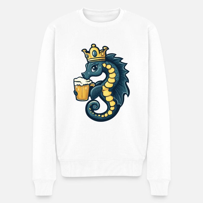 Seepferd Bier Lustig - Männer Premium Bio Pullover - Weiß