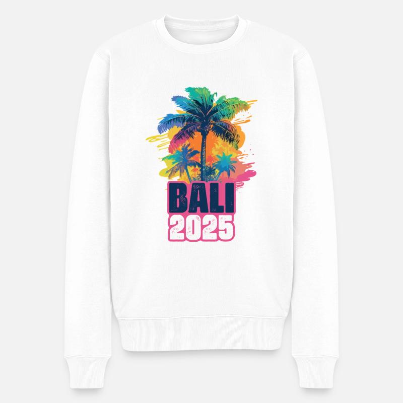 Bali 2025 Urlaub Palmen - Männer Premium Bio Pullover - Weiß