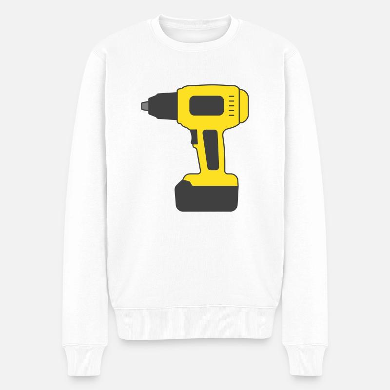 Akku-Akku-Schraubendreher-Bohrer-Logo-Schild - Männer Premium Bio Pullover - Weiß