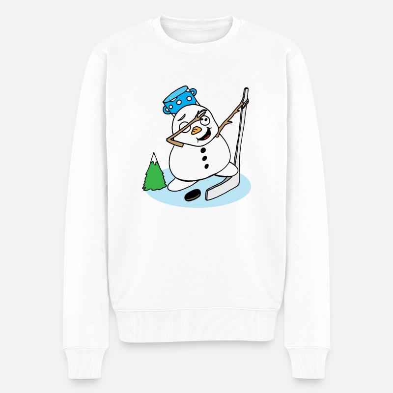 Schneemann tupft mit einem Hockeyschläger - Männer Premium Bio Pullover - Weiß