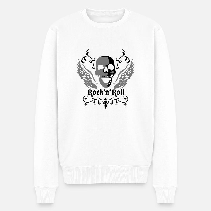 rock_n_roll_skull_2c - Männer Premium Bio Pullover - Weiß
