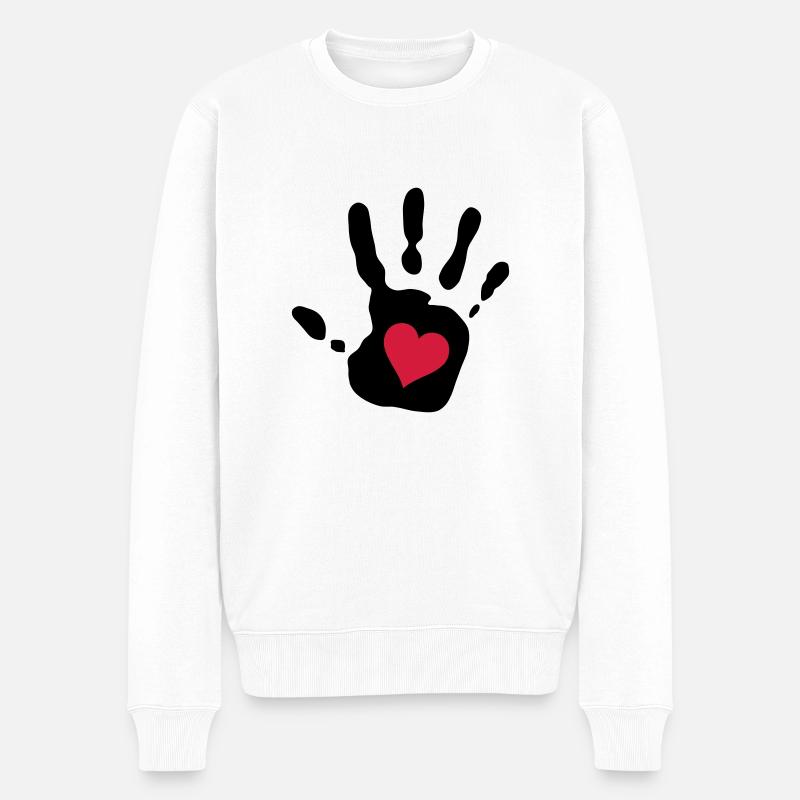 Handabdruck rotes Herz - Männer Premium Bio Pullover - Weiß