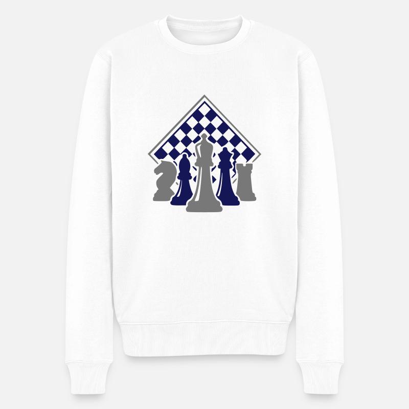 Schachfiguren vor Brett - Männer Premium Bio Pullover - Weiß
