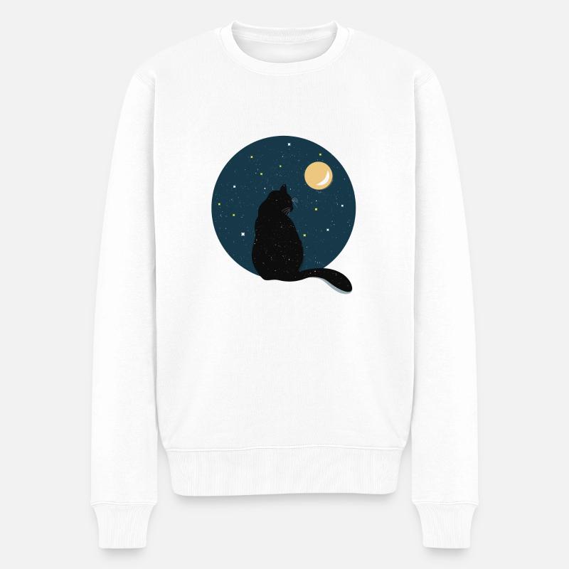 Chat noir devant la lune. - Pull Premium bio Homme - blanc