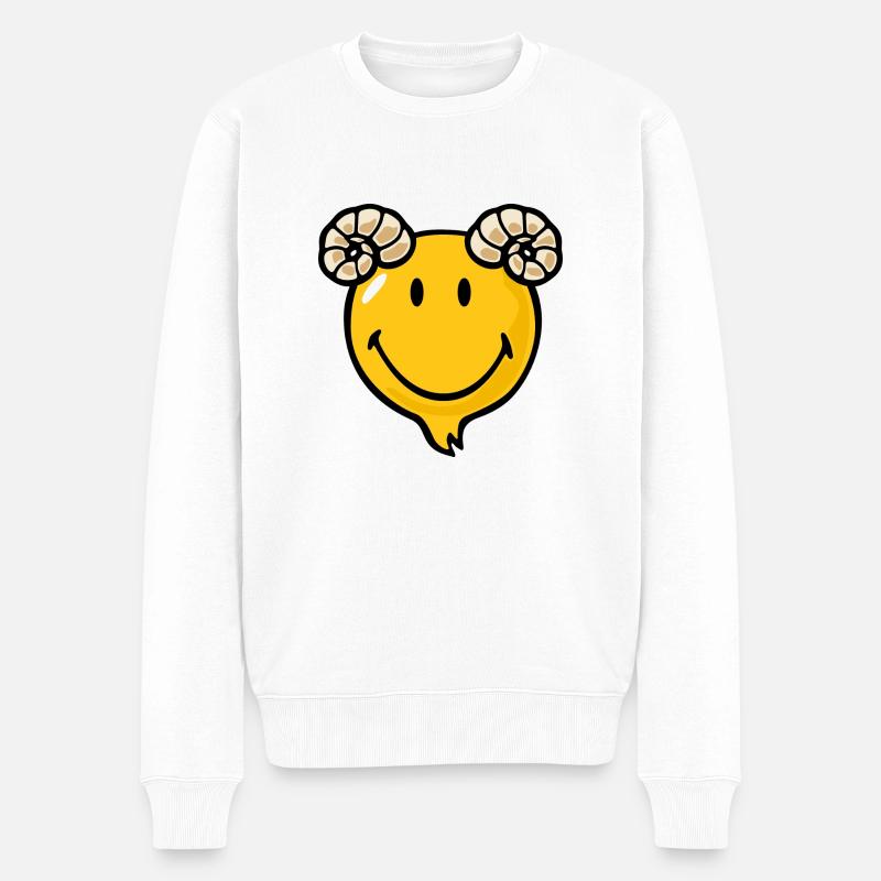 Smiley Ram - Männer Premium Bio Pullover - Weiß