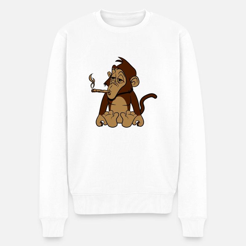 affe Weed Hanf - Männer Premium Bio Pullover - Weiß