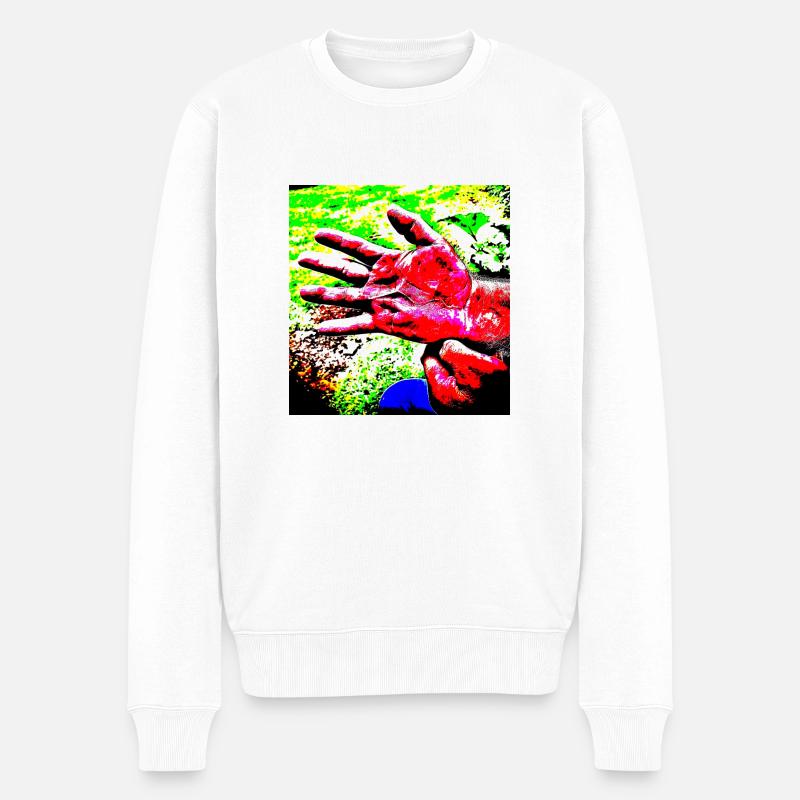 Die vom Leben gezeichnete Hand - Männer Premium Bio Pullover - Weiß
