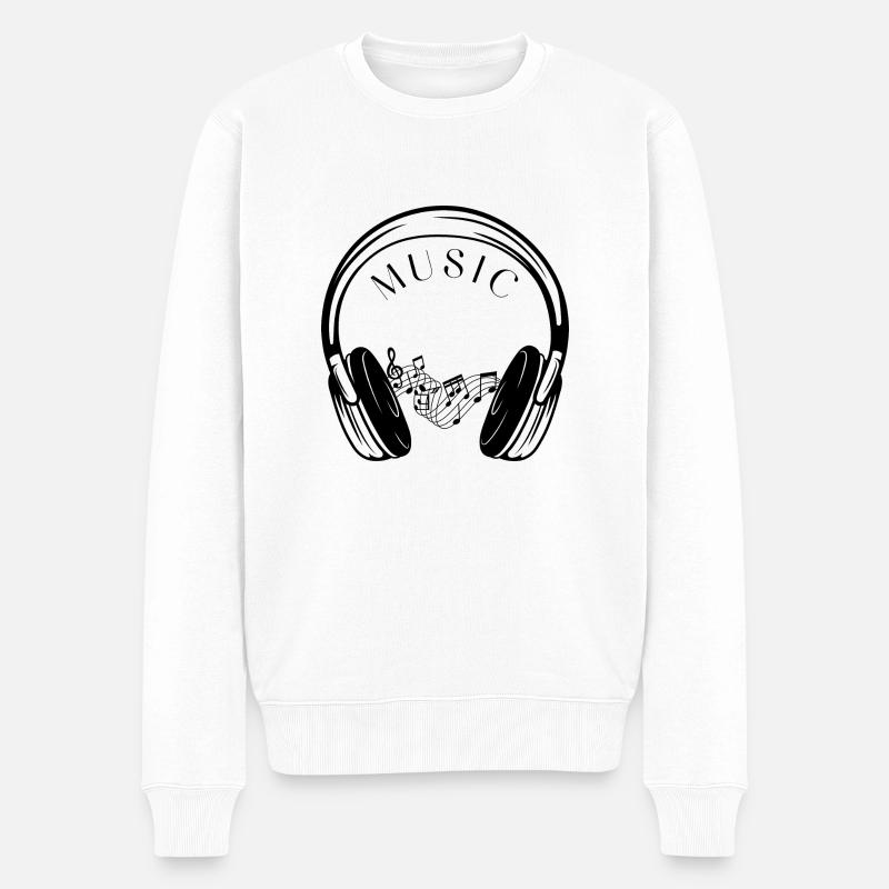 Kopfhörer und Musiknoten. - Männer Premium Bio Pullover - Weiß