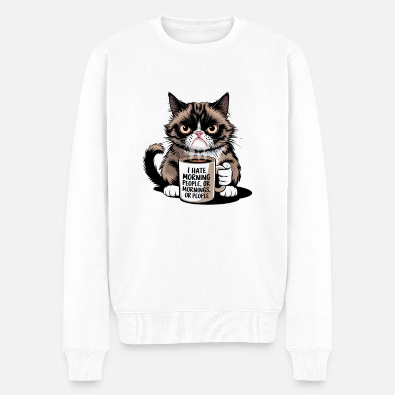 I hate morning people or mornings or people - Männer Premium Bio Pullover - Weiß