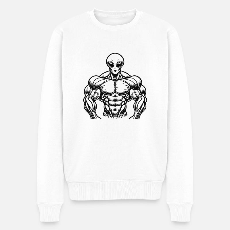 Muskulöser Bodybuilding Alien - Männer Premium Bio Pullover - Weiß