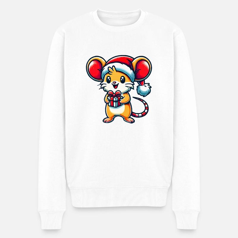 Maus Christmas - Männer Premium Bio Pullover - Weiß