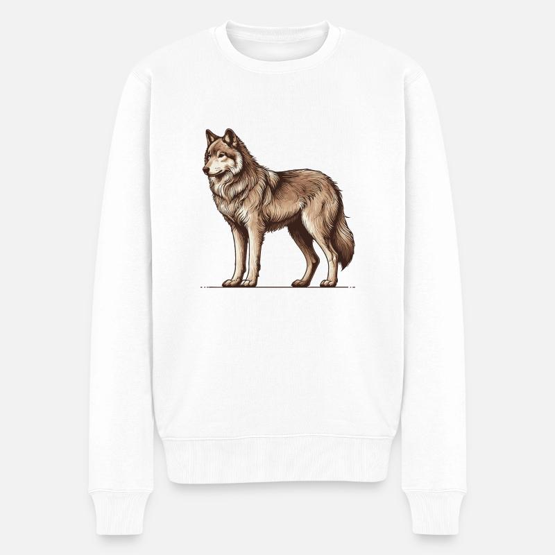 Wolf - Männer Premium Bio Pullover - Weiß