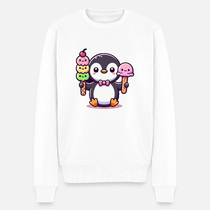 Pinguin mit Eis - Männer Premium Bio Pullover - Weiß