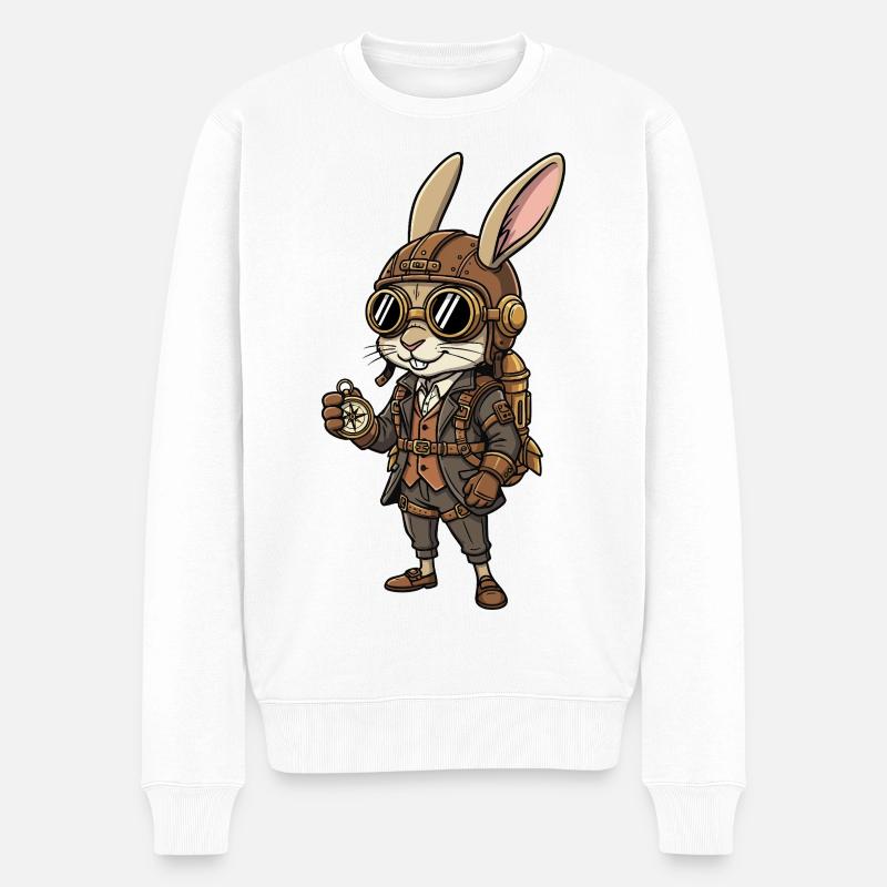 Bunny Explorer Steampunk Kompass Retro - Männer Premium Bio Pullover - Weiß