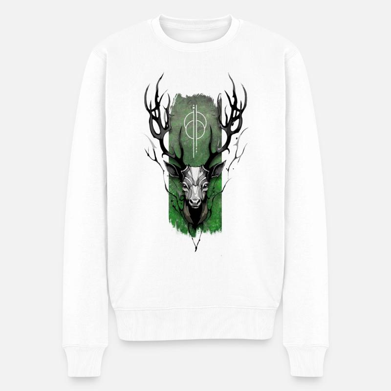 Bois nobles : Cerf majestueux - Pull Premium bio Homme - blanc