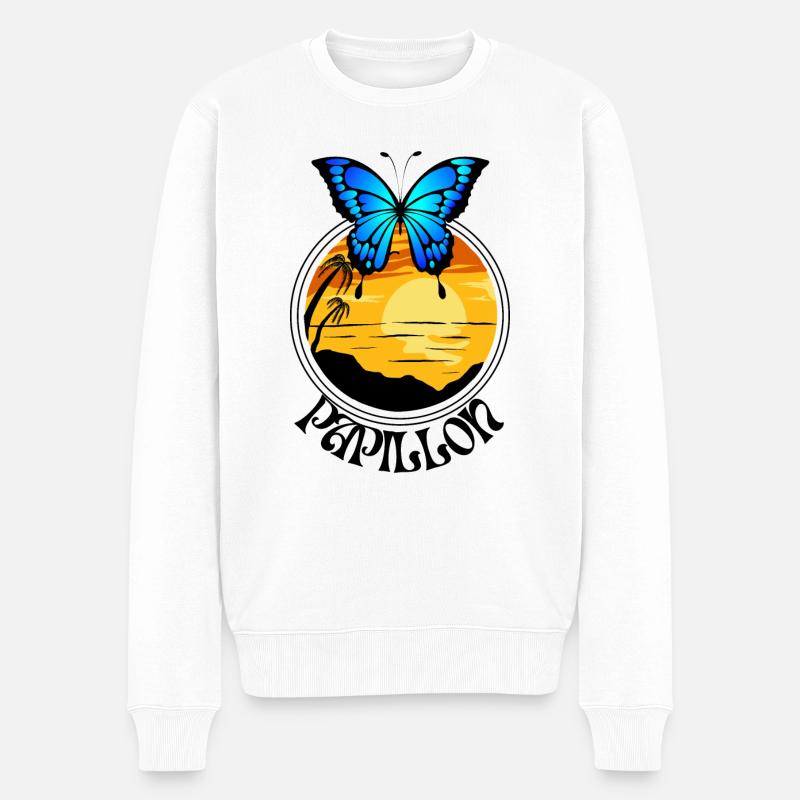 Sommerblauer Schmetterling - Männer Premium Bio Pullover - Weiß