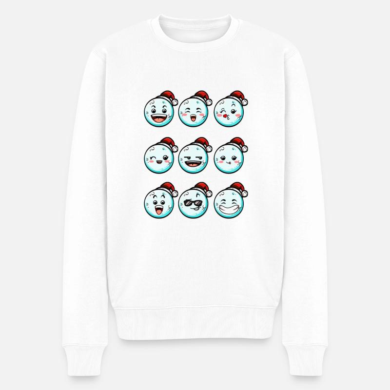 9 Schneebälle mit Weihnachtsmütze - Männer Premium Bio Pullover - Weiß