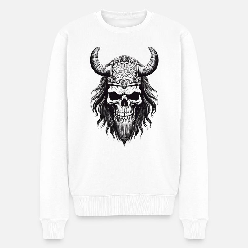 Mystischer Draugr Wikinger Schädel - Männer Premium Bio Pullover - Weiß