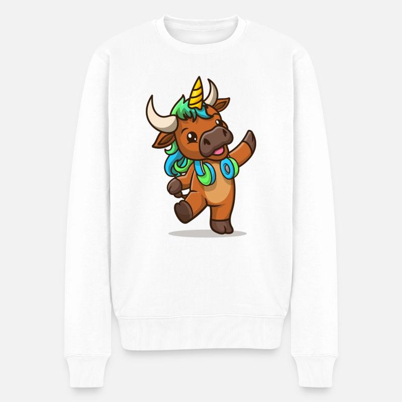 Cartoon-Stier mit Einhorn - Männer Premium Bio Pullover - Weiß