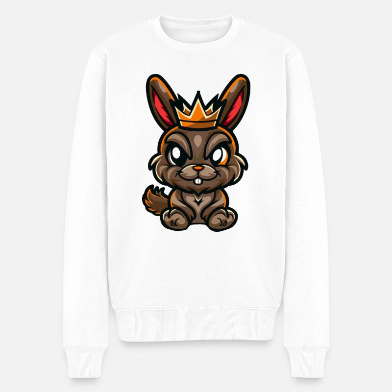 Hase Cartoon Krone - Männer Premium Bio Pullover - Weiß