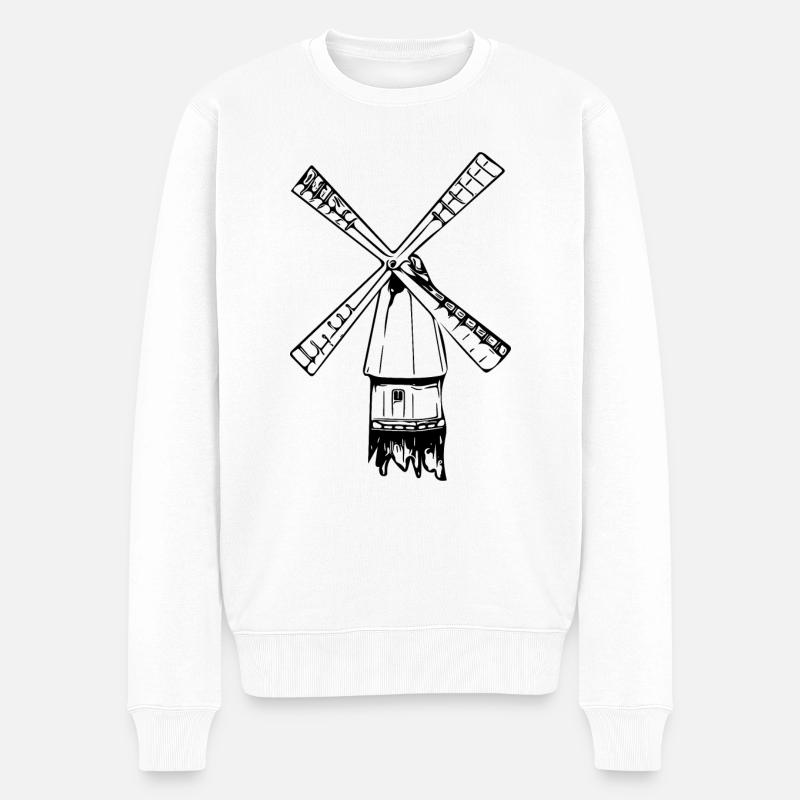 Vintage nostalgische Windmühle - Männer Premium Bio Pullover - Weiß