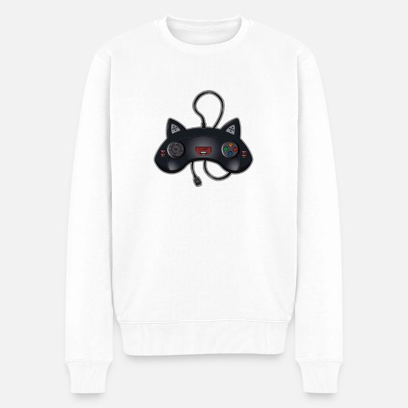 Katzen-Joystick - Männer Premium Bio Pullover - Weiß