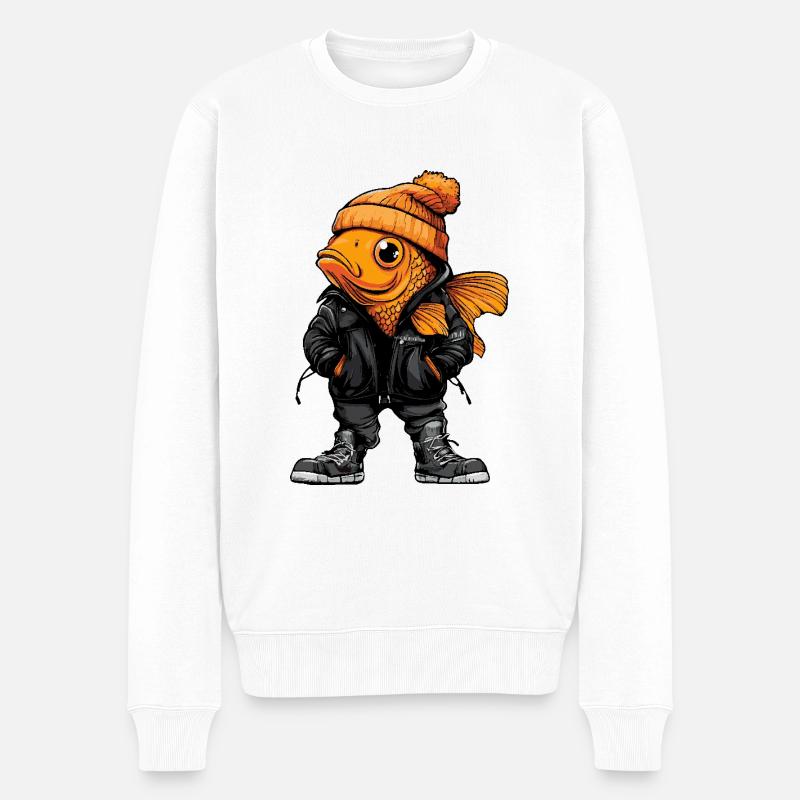 Goldfisch Lustig Winter - Männer Premium Bio Pullover - Weiß