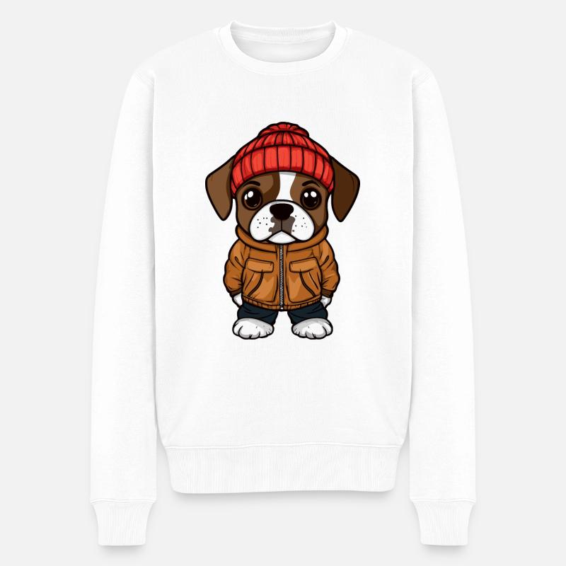 Chien Boxer Hiver - Pull Premium bio Homme - blanc