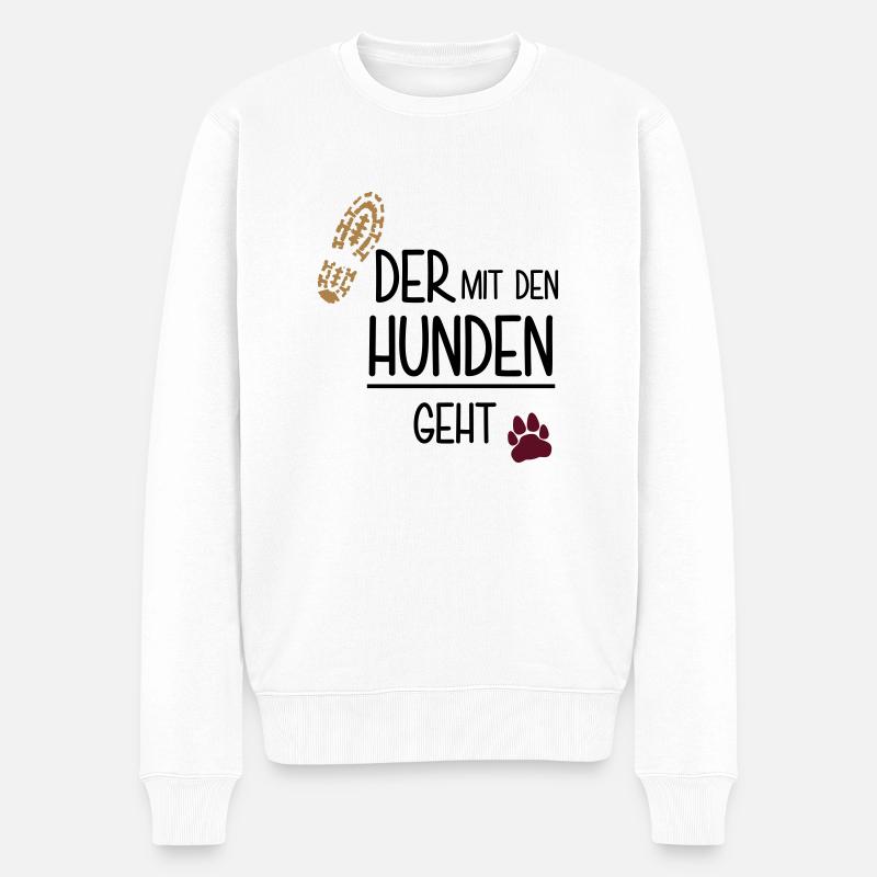 Der mit den Hunden geht - Männer Premium Bio Pullover - Weiß
