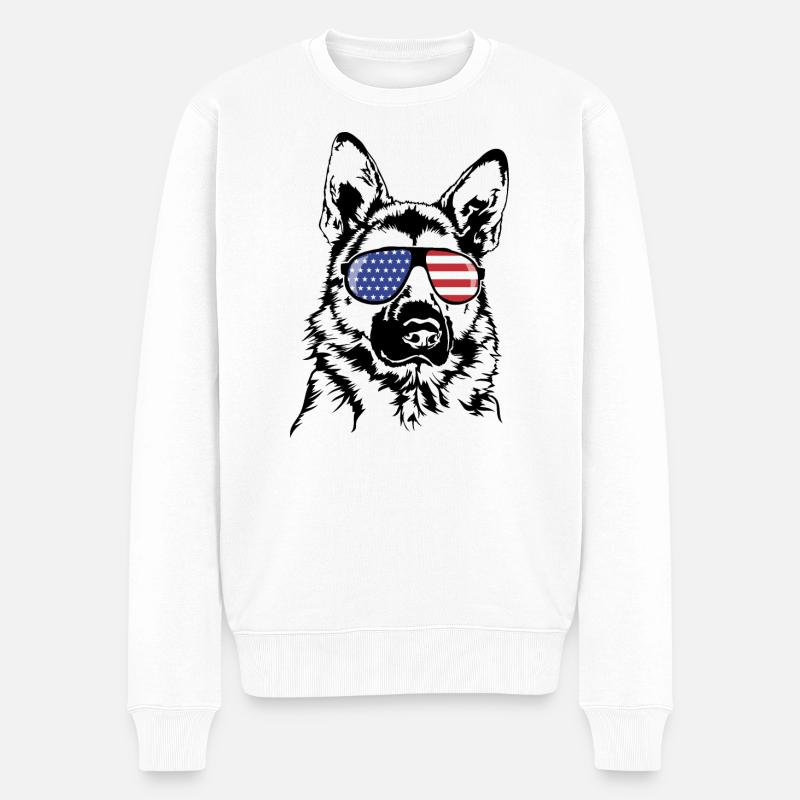 DEUTSCHER SCHÄFERHUND Amerika Fahne Wilsigns - Männer Premium Bio Pullover - Weiß