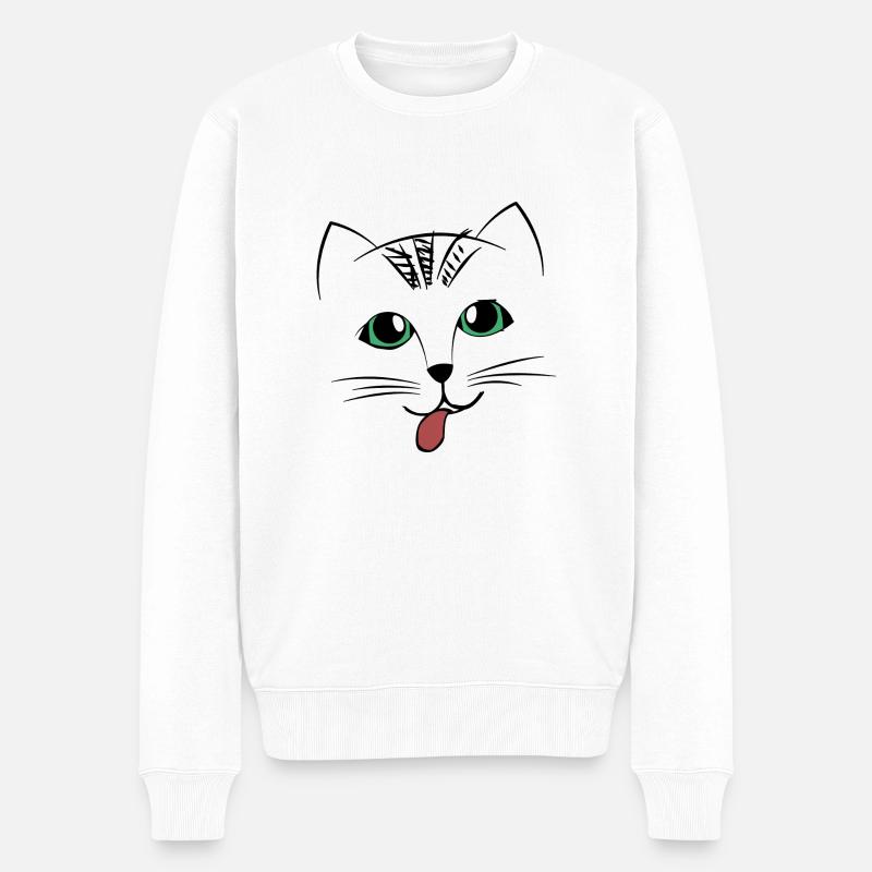 Visage de chat doux avec la langue - Pull Premium bio Homme - blanc