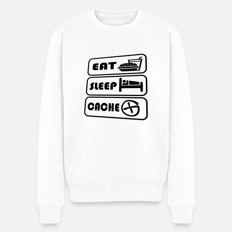 1025_eat_sleep_cache - Männer Premium Bio Pullover - Weiß