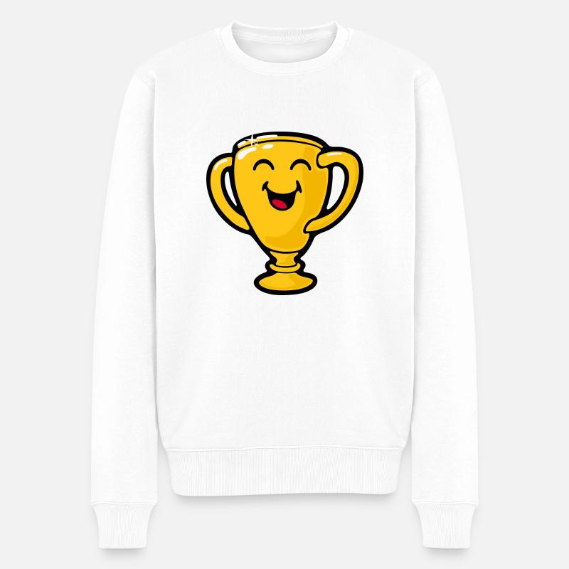 Smiley Goldtrophy Giggling - Männer Premium Bio Pullover - Weiß