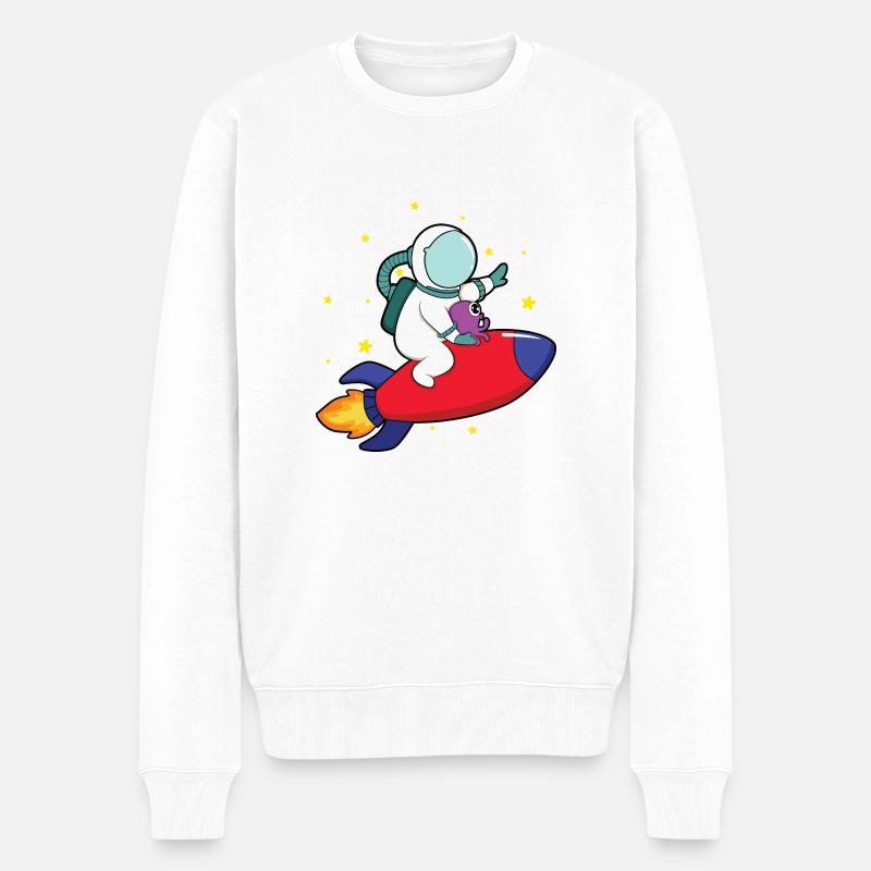 Astronaut auf Rakete - Männer Premium Bio Pullover - Weiß
