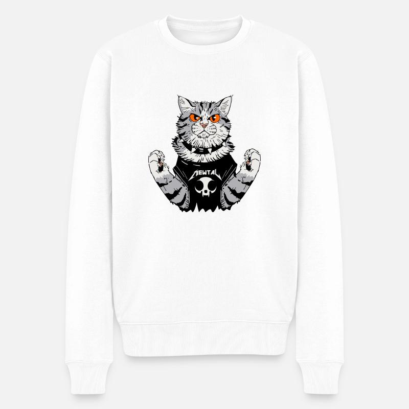 Katze liebt Rockmusik - Männer Premium Bio Pullover - Weiß
