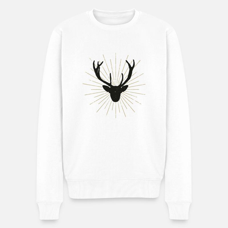 Schöner beleuchteter Hirschkopf - Männer Premium Bio Pullover - Weiß