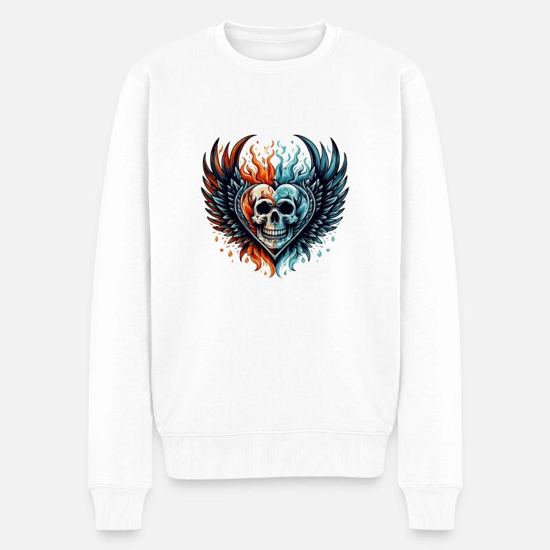 Herz Totenkopf - Männer Premium Bio Pullover - Weiß