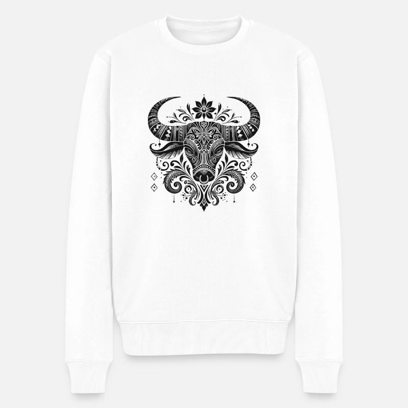 Stier - Männer Premium Bio Pullover - Weiß