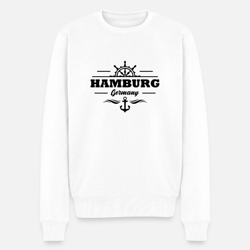Hamburg Germany Stadt Anker Wellen Geschenk - Männer Premium Bio Pullover - Weiß