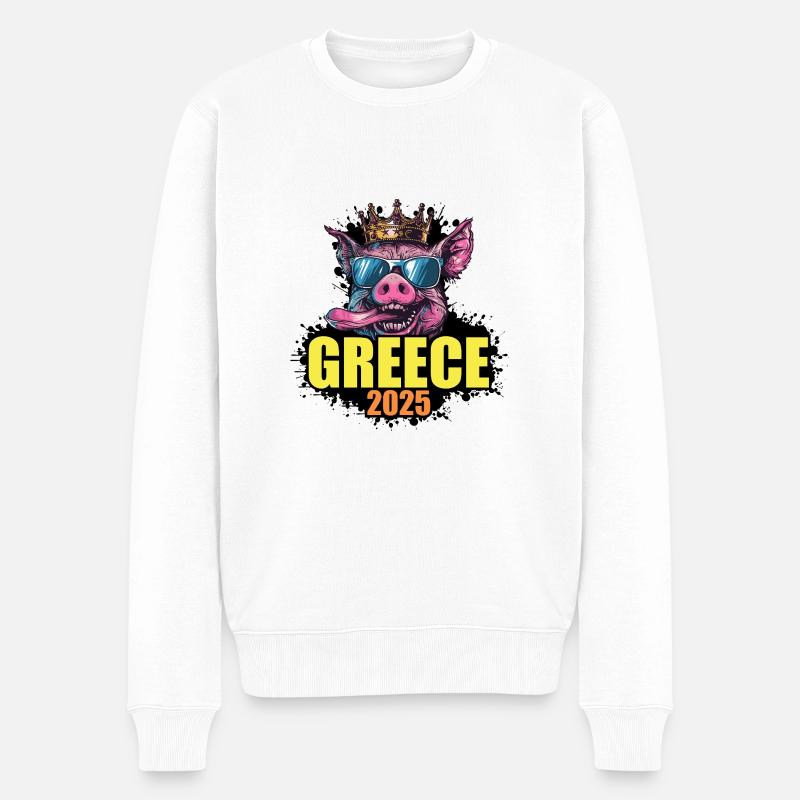 Grèce 2025 Cochon - Pull Premium bio Homme - blanc
