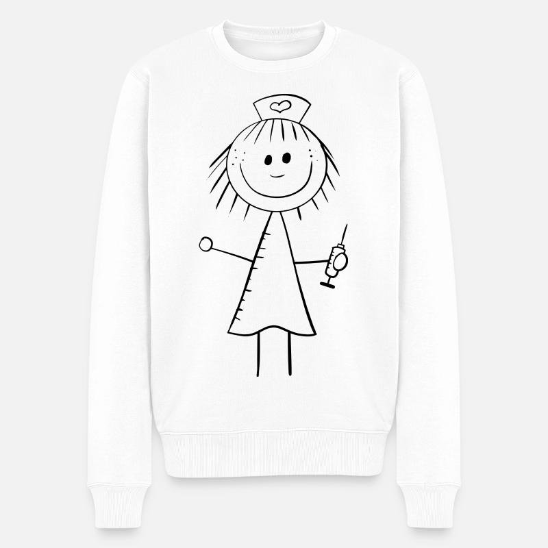 Lustiges Krankenschwester Strichmännchen - Männer Premium Bio Pullover - Weiß