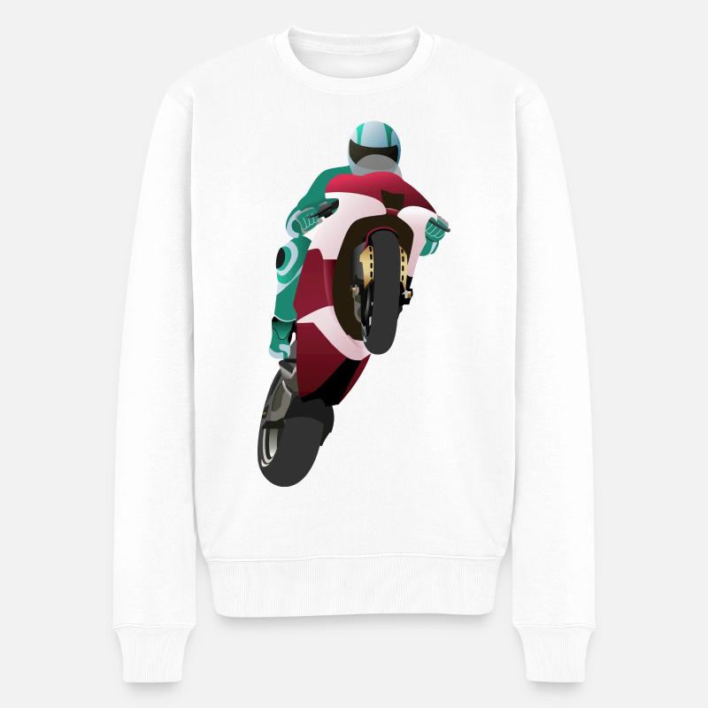 Wheelie extrem mit Motorrad beim Rennen - Männer Premium Bio Pullover - Weiß