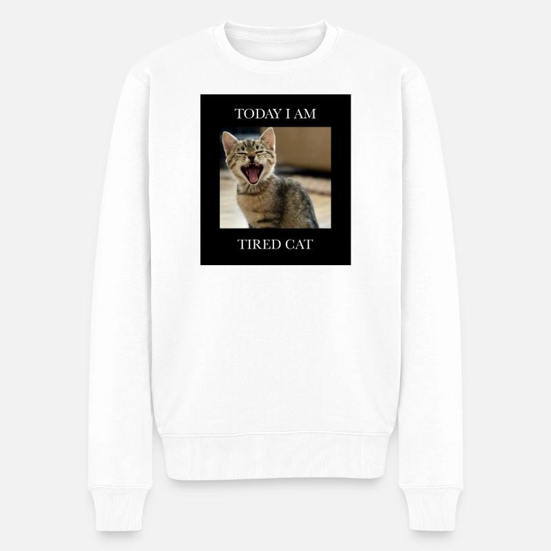 Müder Kätzchen mit Humortext - Männer Premium Bio Pullover - Weiß