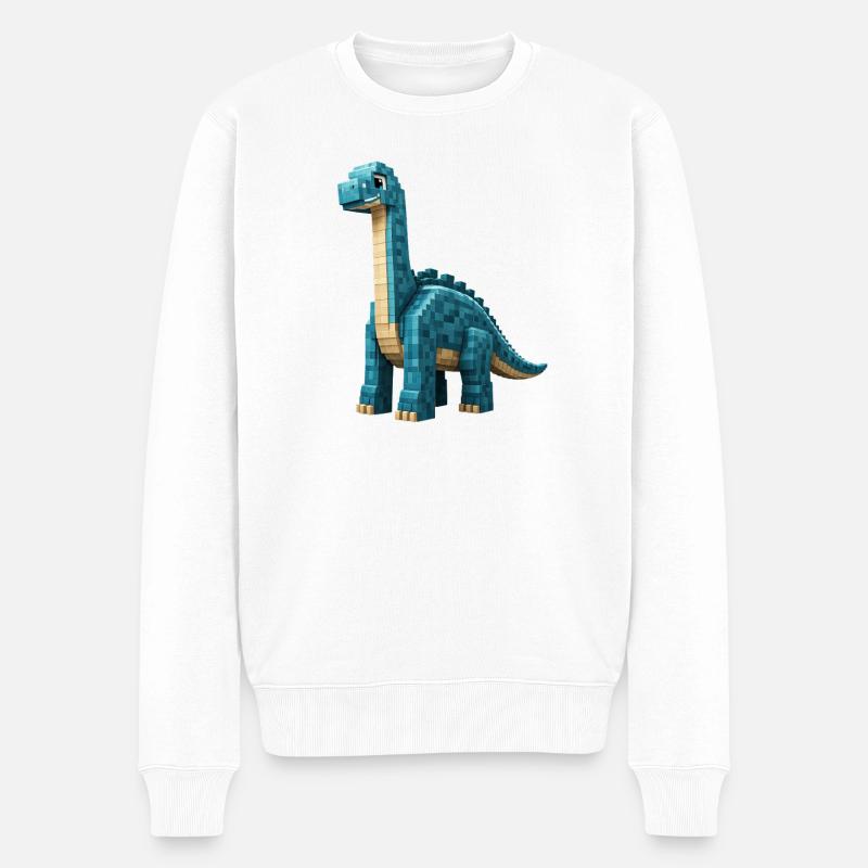 Pixel Brontosaurus - Männer Premium Bio Pullover - Weiß