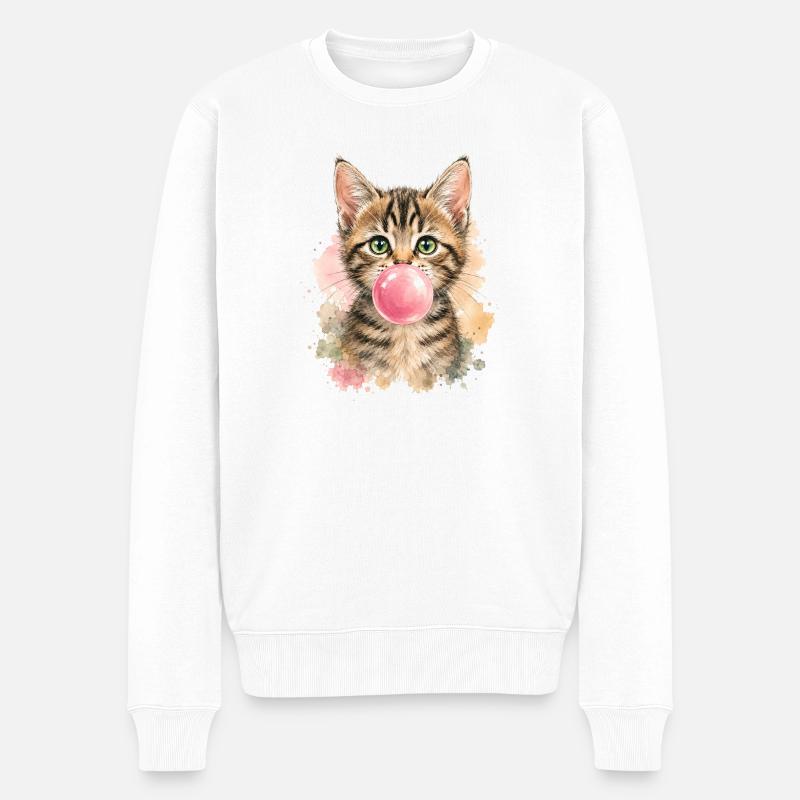 Chat avec une bulle rose - Pull Premium bio Homme - blanc
