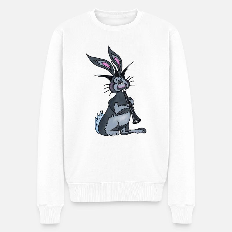 Benny der Hase spielt Klarinette - Männer Premium Bio Pullover - Weiß