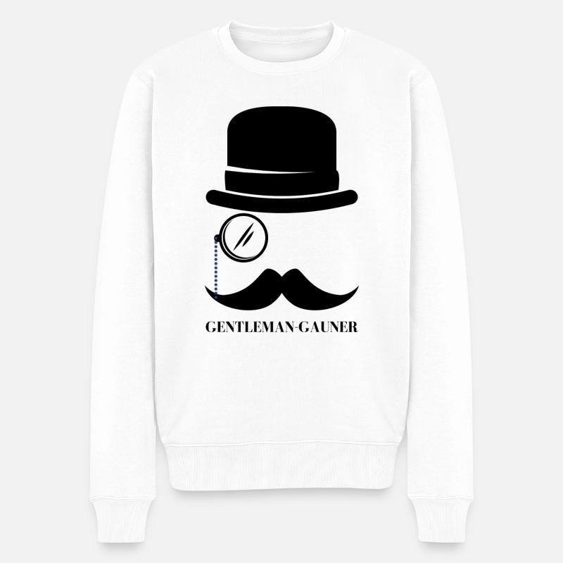 Gentleman Gauner mit Zylinder und Monokel - Männer Premium Bio Pullover - Weiß