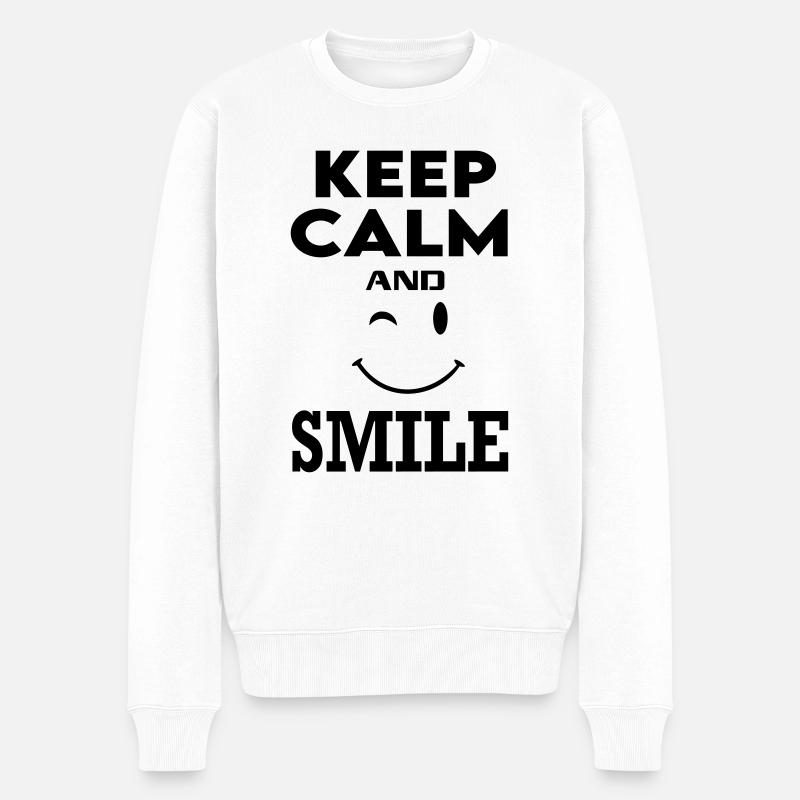 Keep Calm Smile Rire Drôle - Pull Premium bio Homme - blanc
